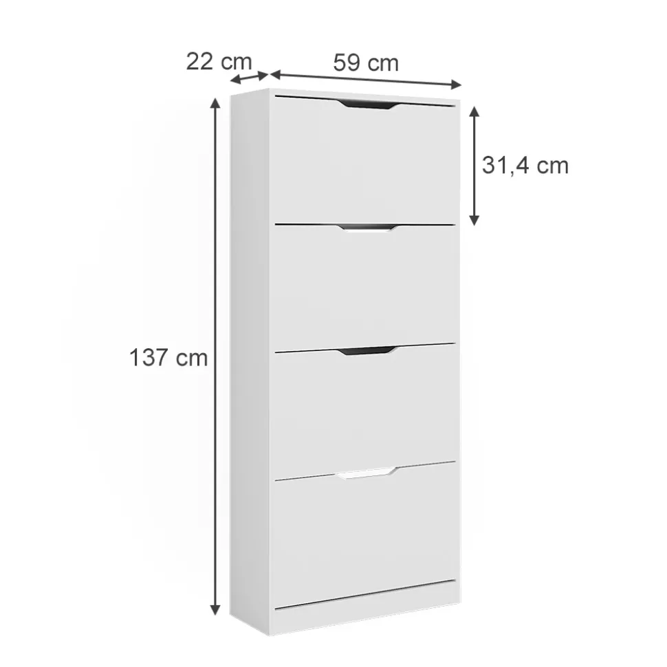 Schuhkipper Luca Weiß 59 x 137 cm mit 4 Klappschubladen Vicco
