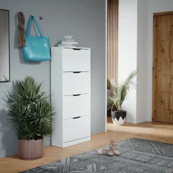 Schuhkipper Luca Weiß 59 x 137 cm mit 4 Klappschubladen Vicco