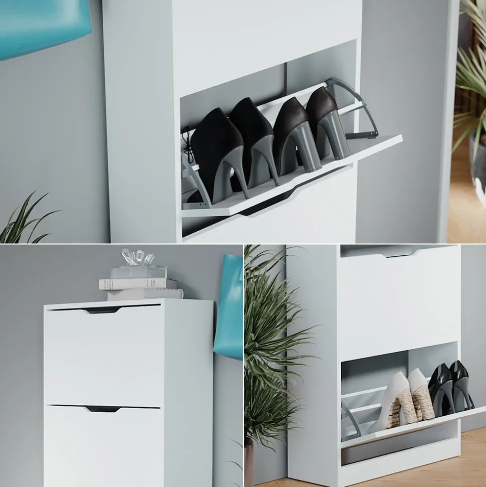 Schuhkipper Luca Weiß 59 x 137 cm mit 4 Klappschubladen Vicco