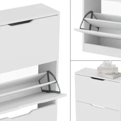 Schuhkipper Luca Weiß 59 x 137 cm mit 4 Klappschubladen Vicco