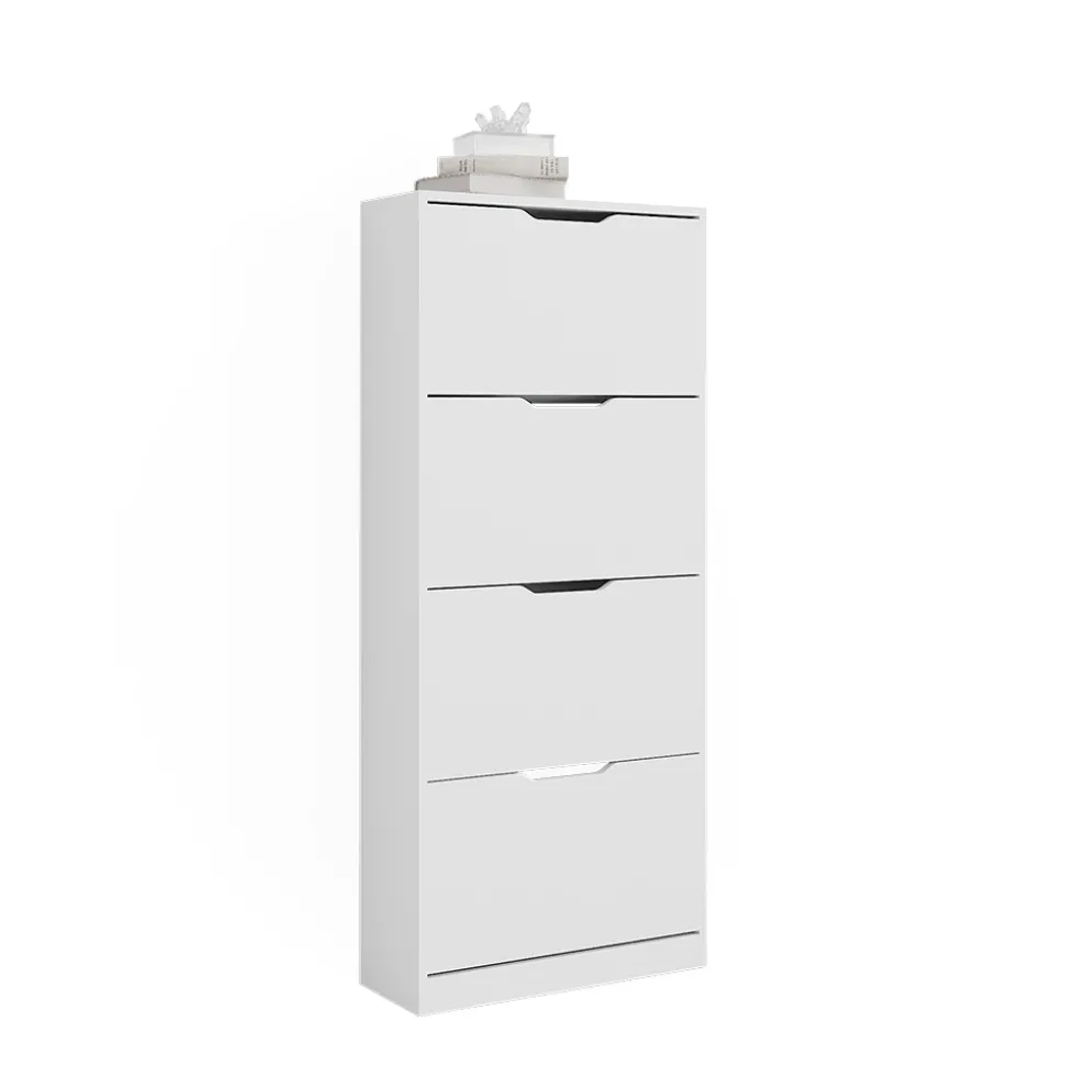 Schuhkipper Luca Weiß 59 x 137 cm mit 4 Klappschubladen Vicco