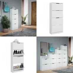 Schuhkipper Luca Weiß 59 x 137 cm mit 4 Klappschubladen Vicco