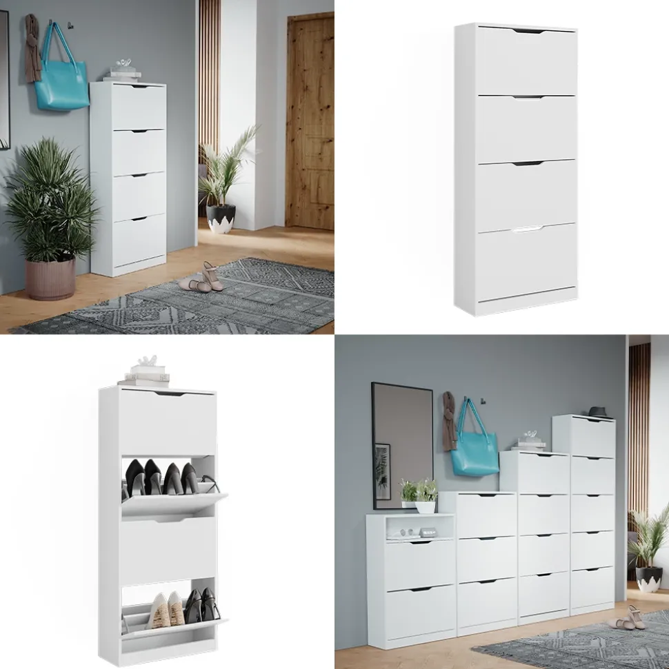 Schuhkipper Luca Weiß 59 x 137 cm mit 4 Klappschubladen Vicco