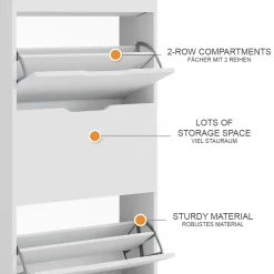 Schuhkipper Luca Weiß 59 x 137 cm mit 4 Klappschubladen Vicco