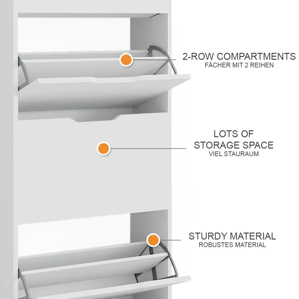Schuhkipper Luca Weiß 59 x 137 cm mit 4 Klappschubladen Vicco