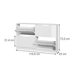 Schuhkipper Luca Weiß/Weiß Hochglanz 116.6 x 72.5 cm mit 4 Fächern Vicco