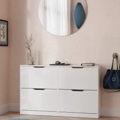 Schuhkipper Luca Weiß/Weiß Hochglanz 116.6 x 72.5 cm mit 4 Fächern Vicco