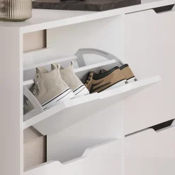 Schuhkipper Luca Weiß/Weiß Hochglanz 116.6 x 72.5 cm mit 4 Fächern Vicco