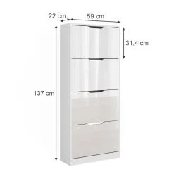 Schuhkipper Luca Weiß/Weiß Hochglanz 59 x 137 cm mit 4 Klappschubladen Vicco