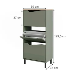 Schuhkipper Marelle Grün/Artisan 60 x 129.5 cm mit 3 Fächern Vicco