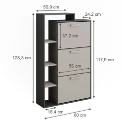 Schuhkipper Orlando Anthrazit/Greige 80 x 128.3 cm mit 3 Fächern Vicco