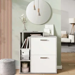 Schuhkipper Orlando Beton 2 Teile, mit Spiegel Vicco