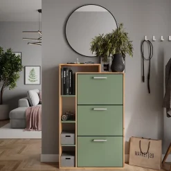 Schuhkipper Orlando Goldkraft Eiche/Grün 80 x 128.3 cm mit 3 Fächern Vicco