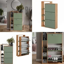 Schuhkipper Orlando Goldkraft Eiche/Grün 80 x 128.3 cm mit 3 Fächern Vicco