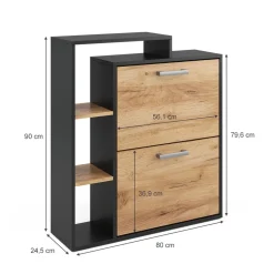 Schuhkipper Orlando Goldkraft Eiche/Anthrazit 24.5 x 90 cm 2 Fächern Vicco
