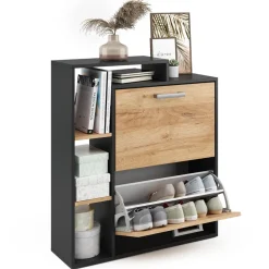 Schuhkipper Orlando Goldkraft Eiche/Anthrazit 24.5 x 90 cm 2 Fächern Vicco