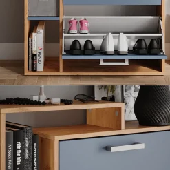 Schuhkipper Orlando Goldkraft Eiche/Blau 80 x 166.1 cm mit 4 Fächern Vicco