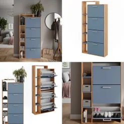 Schuhkipper Orlando Goldkraft Eiche/Blau 80 x 166.1 cm mit 4 Fächern Vicco