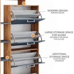Schuhkipper Orlando Goldkraft Eiche/Blau 80 x 166.1 cm mit 4 Fächern Vicco
