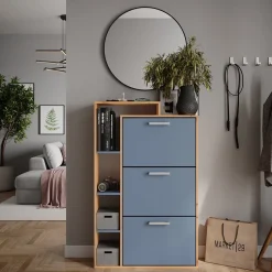 Schuhkipper Orlando Goldkraft Eiche/Blau 80 x 128.3 cm mit 3 Fächern Vicco