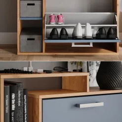 Schuhkipper Orlando Goldkraft Eiche/Blau 80 x 128.3 cm mit 3 Fächern Vicco