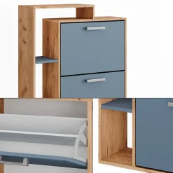 Schuhkipper Orlando Goldkraft Eiche/Blau 80 x 128.3 cm mit 3 Fächern Vicco