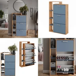 Schuhkipper Orlando Goldkraft Eiche/Blau 80 x 128.3 cm mit 3 Fächern Vicco