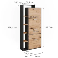 Schuhkipper Orlando Goldkraft Eiche/Anthrazit 80 x 166.1 cm mit 4 Fächern Vicco
