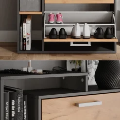 Schuhkipper Orlando Goldkraft Eiche/Anthrazit 80 x 166.1 cm mit 4 Fächern Vicco