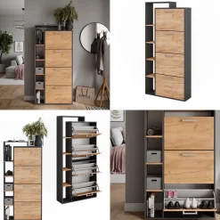 Schuhkipper Orlando Goldkraft Eiche/Anthrazit 80 x 166.1 cm mit 4 Fächern Vicco