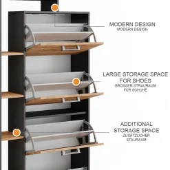 Schuhkipper Orlando Goldkraft Eiche/Anthrazit 80 x 166.1 cm mit 4 Fächern Vicco