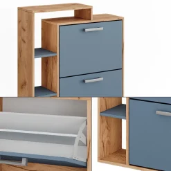 Schuhkipper Orlando Goldkraft Eiche/Blau 80 x 90 cm Vicco