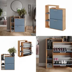 Schuhkipper Orlando Goldkraft Eiche/Blau 80 x 90 cm Vicco