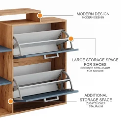 Schuhkipper Orlando Goldkraft Eiche/Blau 80 x 90 cm Vicco