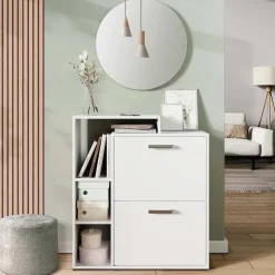 Schuhkipper Orlando Weiß 2 Teile, mit Spiegel Vicco