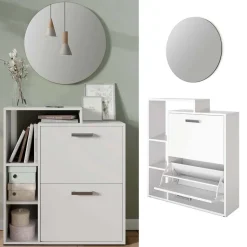 Schuhkipper Orlando Weiß 2 Teile, mit Spiegel Vicco