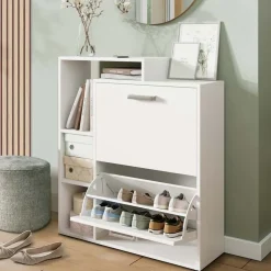 Schuhkipper Orlando Weiß 2 Teile, mit Spiegel Vicco