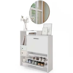 Schuhkipper Orlando Weiß 2 Teile, mit Spiegel Vicco