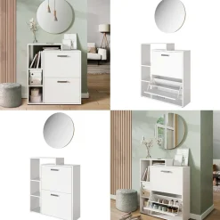 Schuhkipper Orlando Weiß 2 Teile, mit Spiegel Vicco