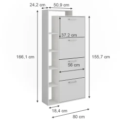 Schuhkipper Orlando Weiß 80 x 166.1 cm mit 4 Fächern Vicco