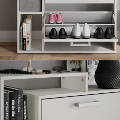 Schuhkipper Orlando Weiß 80 x 166.1 cm mit 4 Fächern Vicco