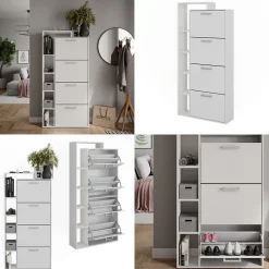 Schuhkipper Orlando Weiß 80 x 166.1 cm mit 4 Fächern Vicco