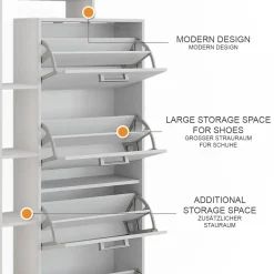 Schuhkipper Orlando Weiß 80 x 166.1 cm mit 4 Fächern Vicco