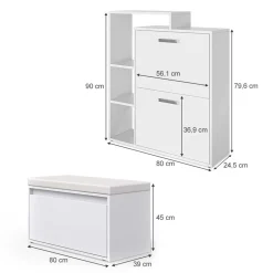 Schuhkipper Orlando Weiß 2 Teile, mit Sitzbank Vicco