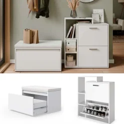 Schuhkipper Orlando Weiß 2 Teile, mit Sitzbank Vicco