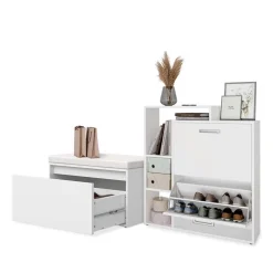 Schuhkipper Orlando Weiß 2 Teile, mit Sitzbank Vicco