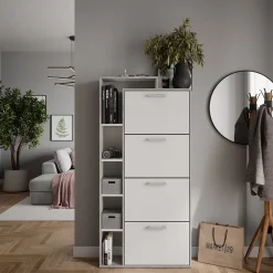 Schuhkipper Orlando Weiß/Beton 80 x 166.1 cm mit 4 Fächern Vicco