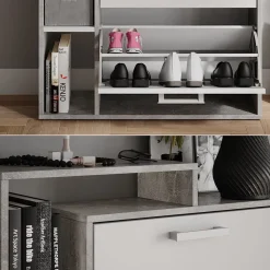 Schuhkipper Orlando Weiß/Beton 80 x 166.1 cm mit 4 Fächern Vicco