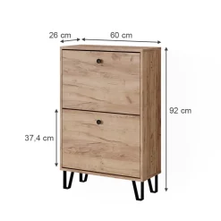 Schuhkipper Siri Goldkraft Eiche 60 x 92 cm mit 2 Klappschubladen Vicco