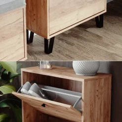 Schuhkipper Siri Goldkraft Eiche 60 x 92 cm mit 2 Klappschubladen Vicco